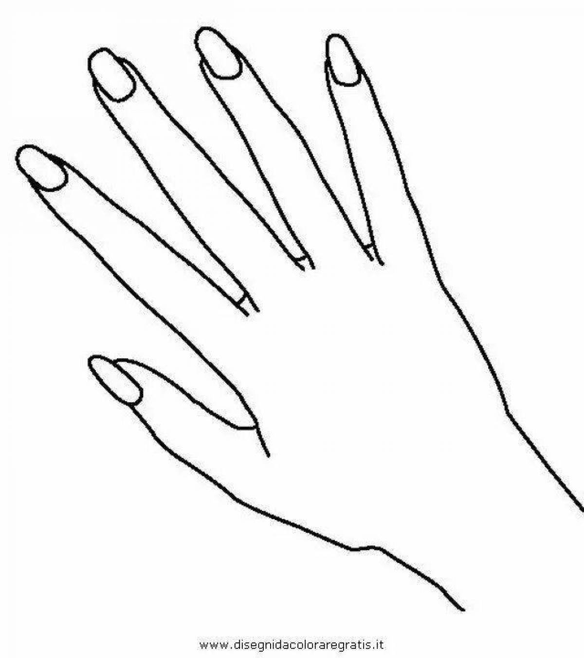 Coloring book decorated hand with long nails