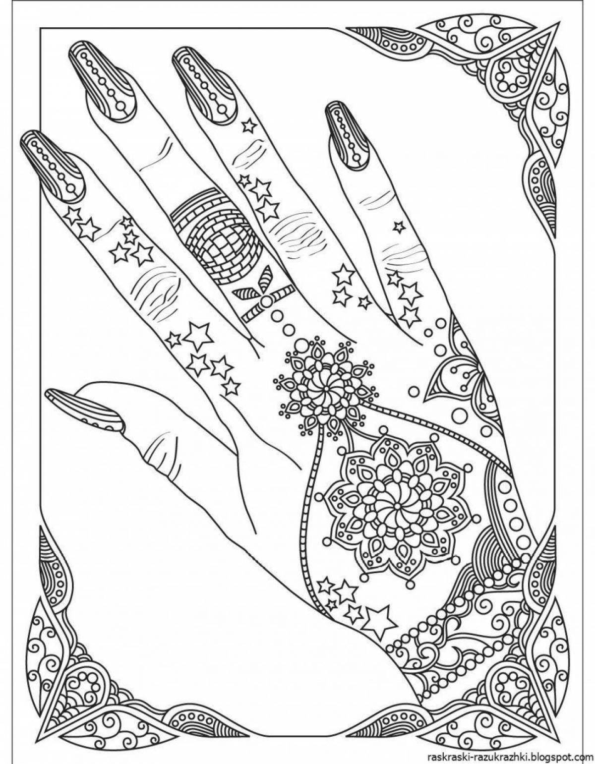 Раскраска элегантная рука с длинными ногтями