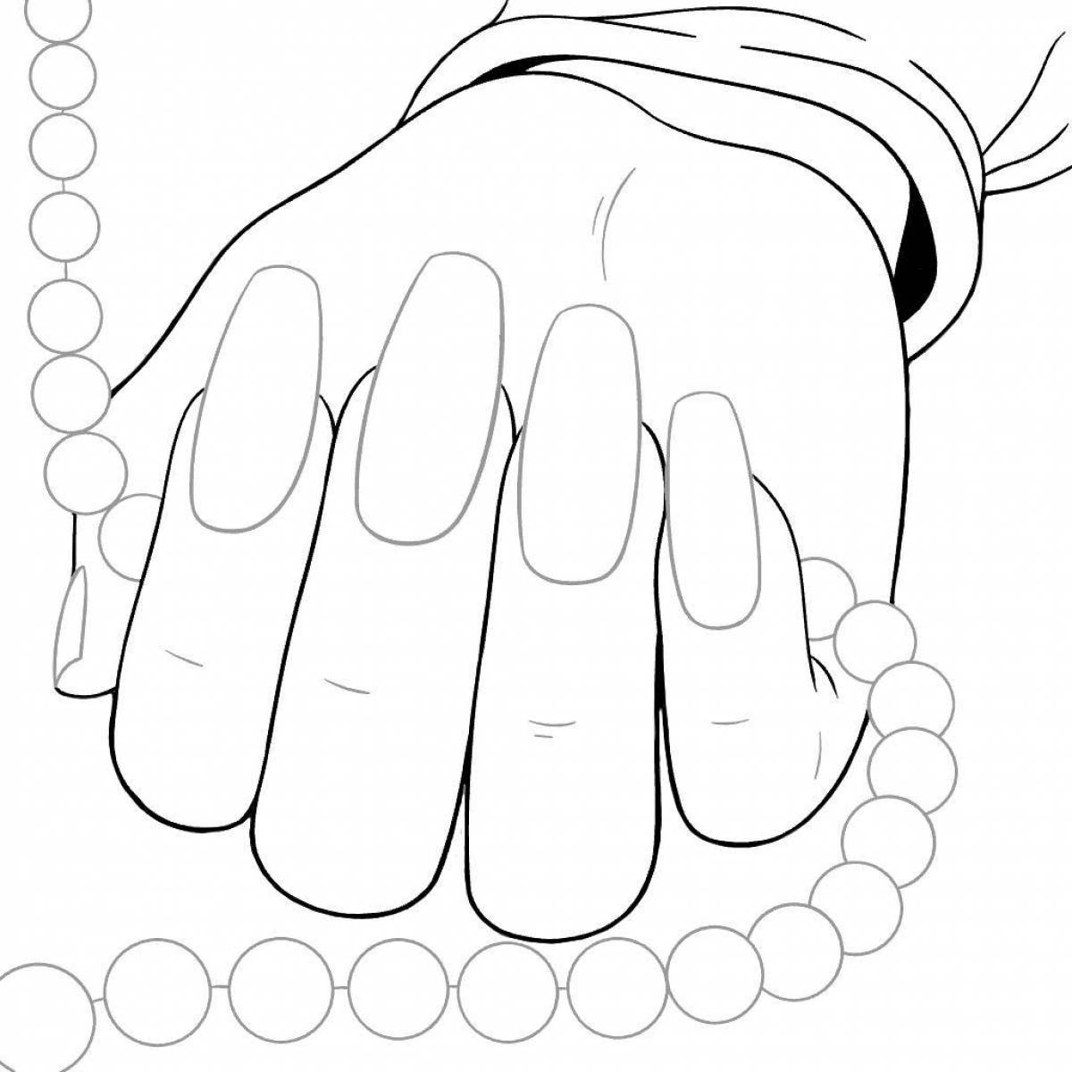 Coloring page gentle hand with long nails