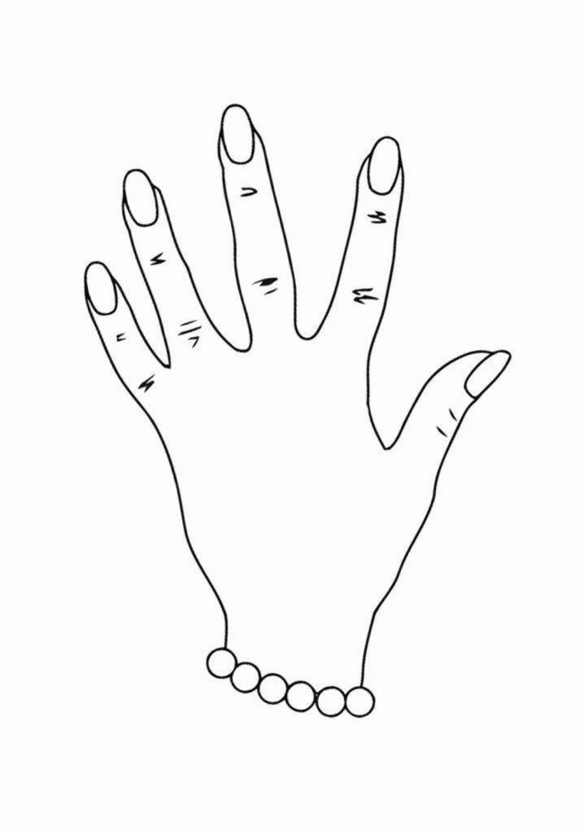 Раскраска ударная рука с длинными ногтями