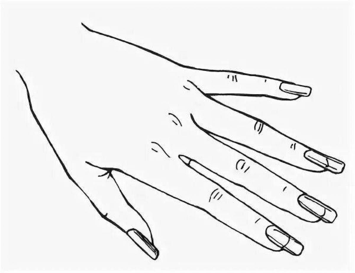 Coloring glossy hand with long nails