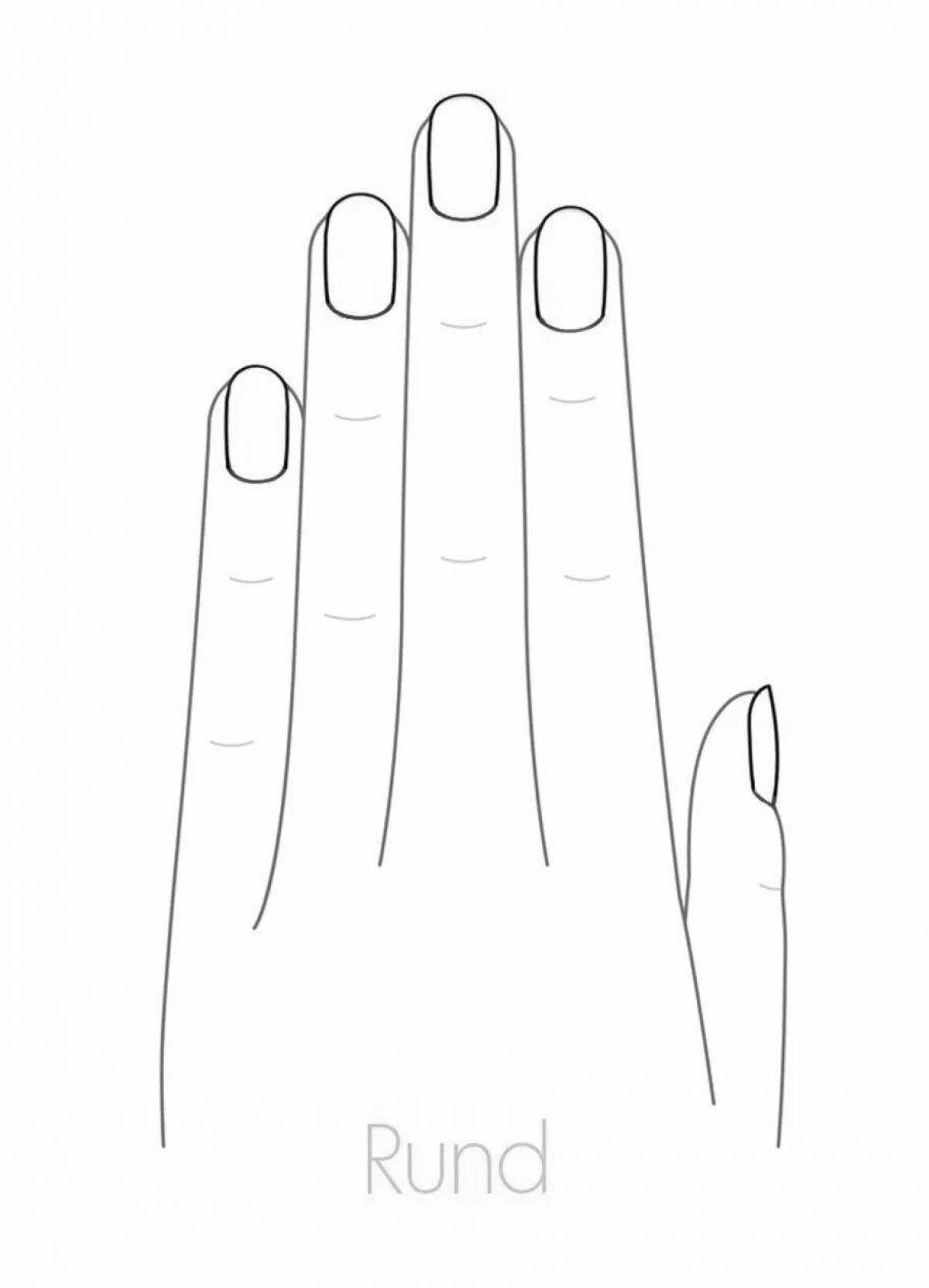 Coloring book dazzling hand with long nails