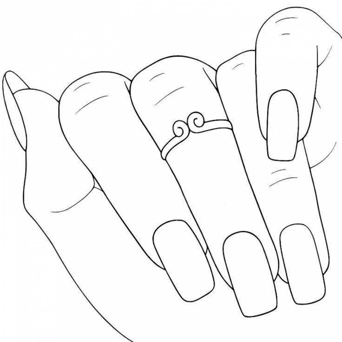 Coloring book glamor hand with long nails