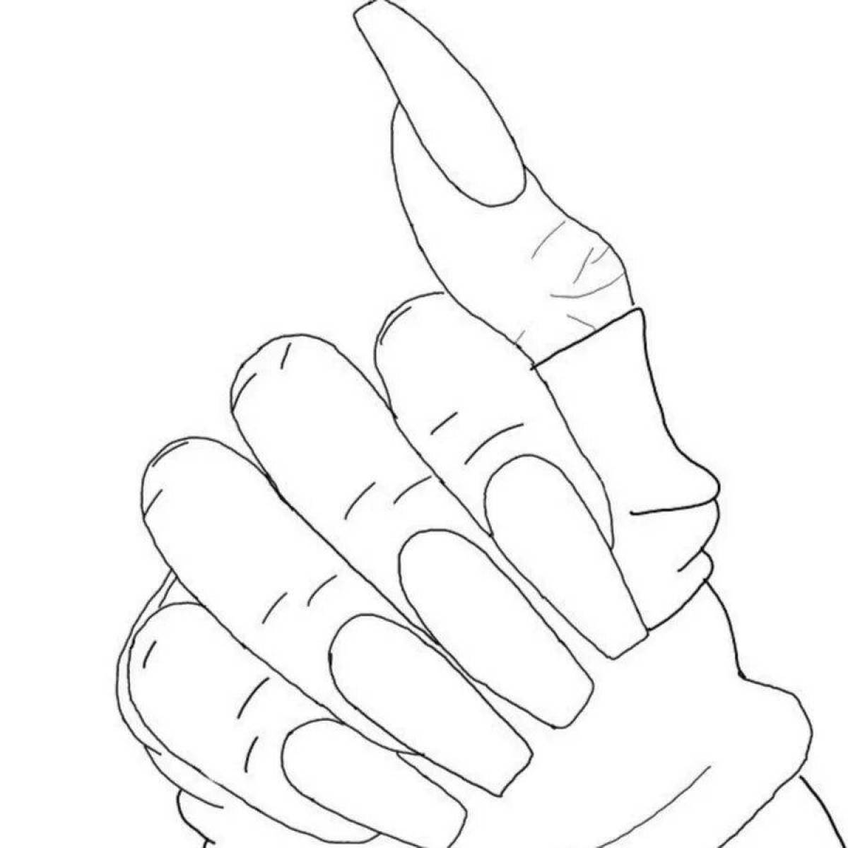 Coloring book luxury hand with long nails