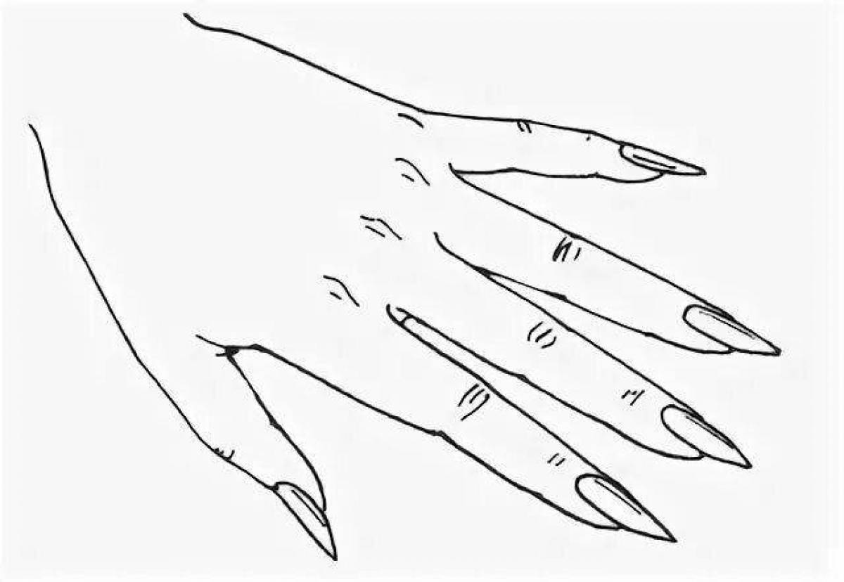 Coloring generous hand with long nails