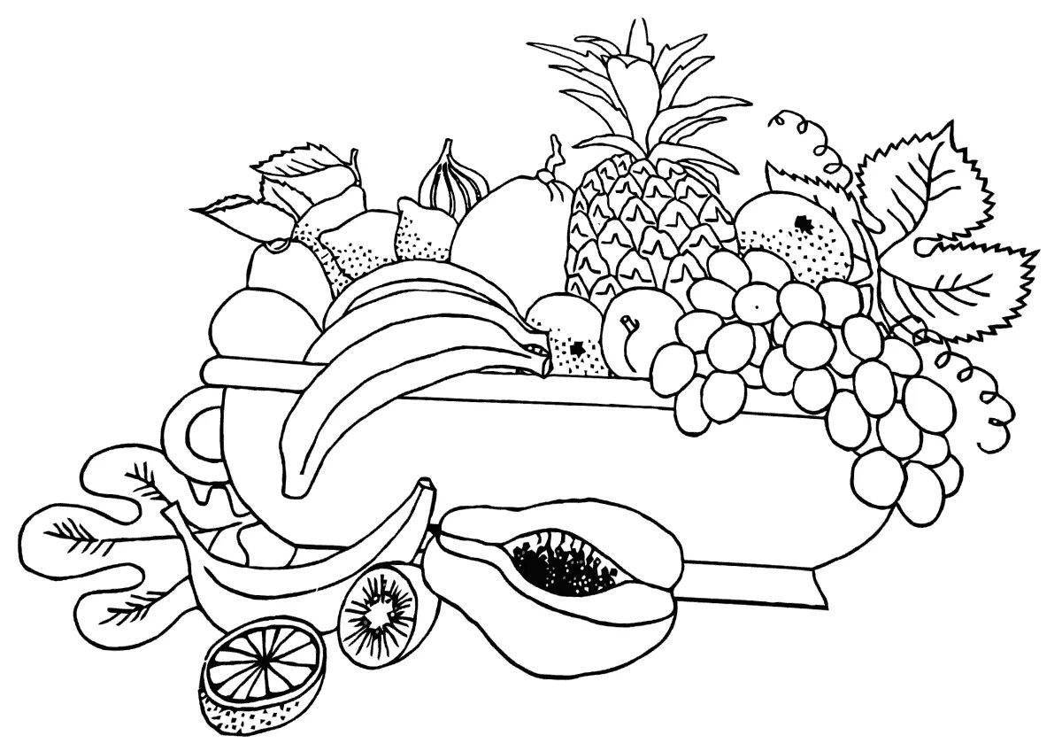 Блестяще затененный натюрморт с фруктами и вазой