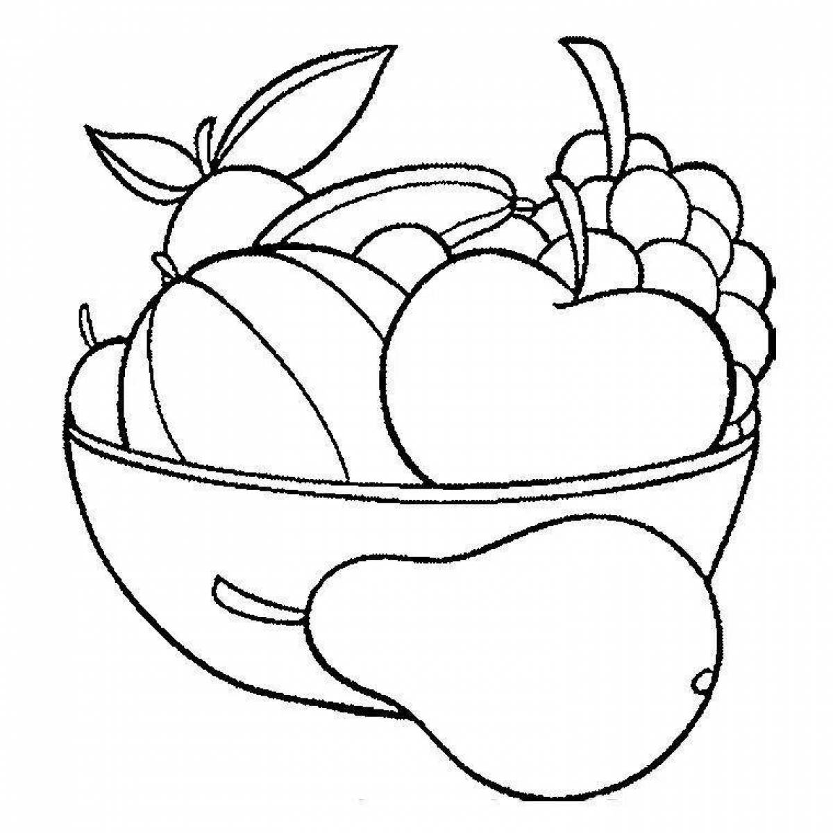 Раскраска ваза с фруктами