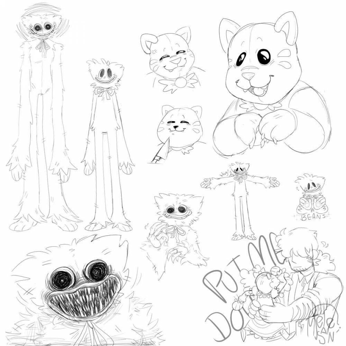 Раскраска Игривый конфетный кот из poppy playtime