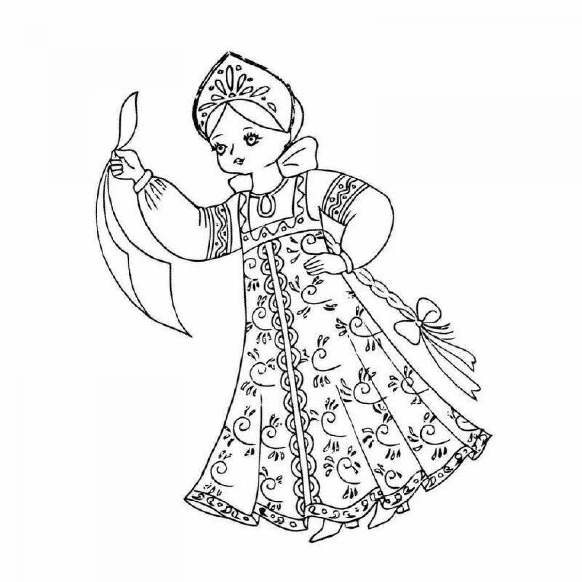 A fascinating coloring book of a girl in a Russian folk costume