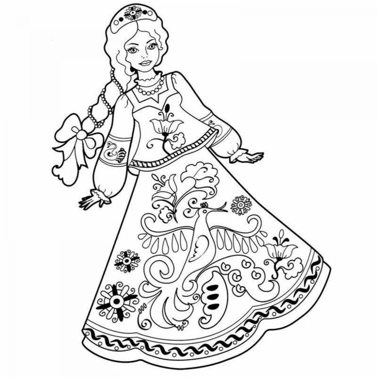 Beautiful coloring book of a girl in a Russian folk costume