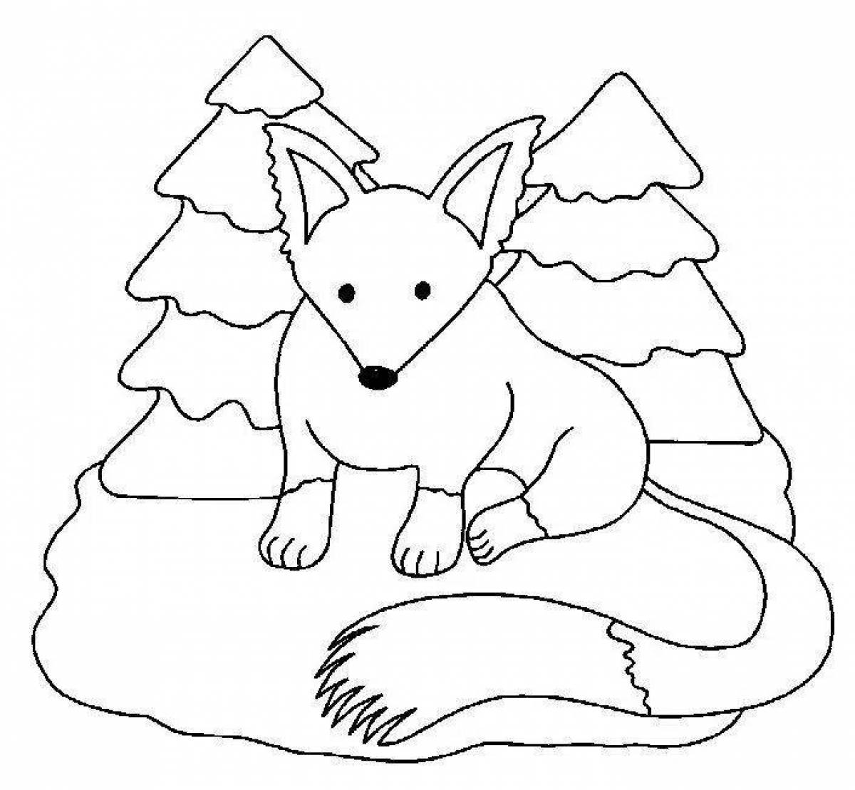 Coloring pages for children wild animals in winter