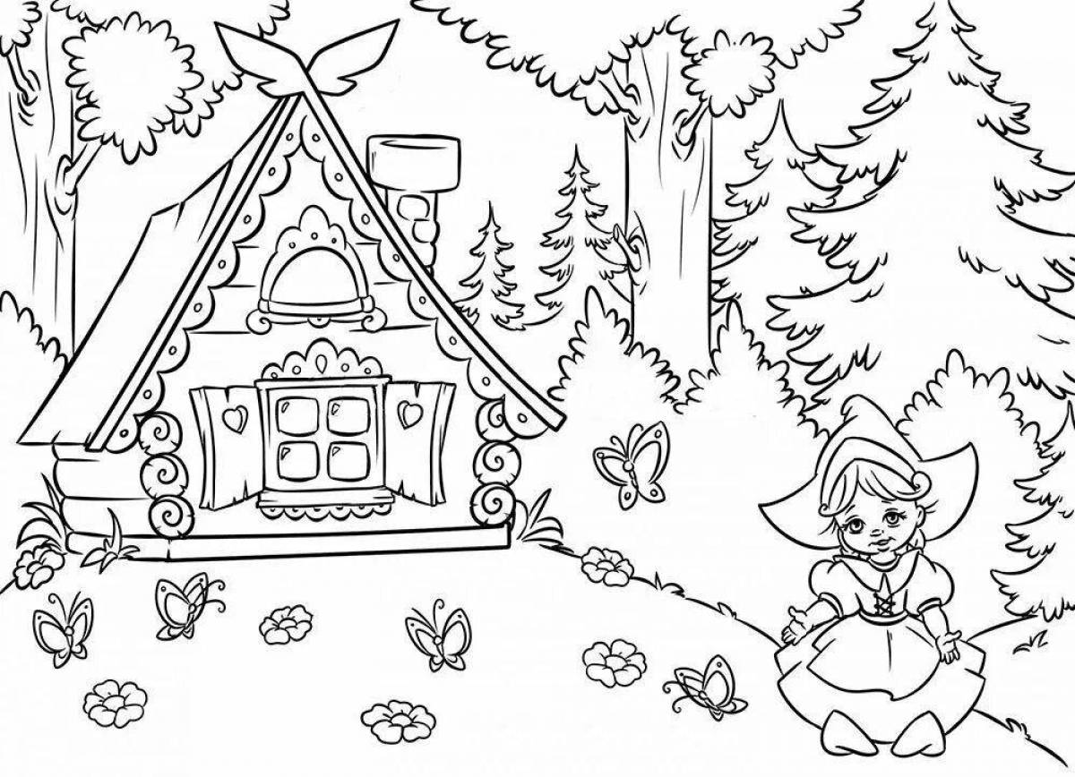 Веселая раскраска лесной домик
