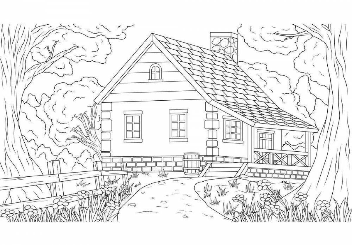Cozy forest house coloring book