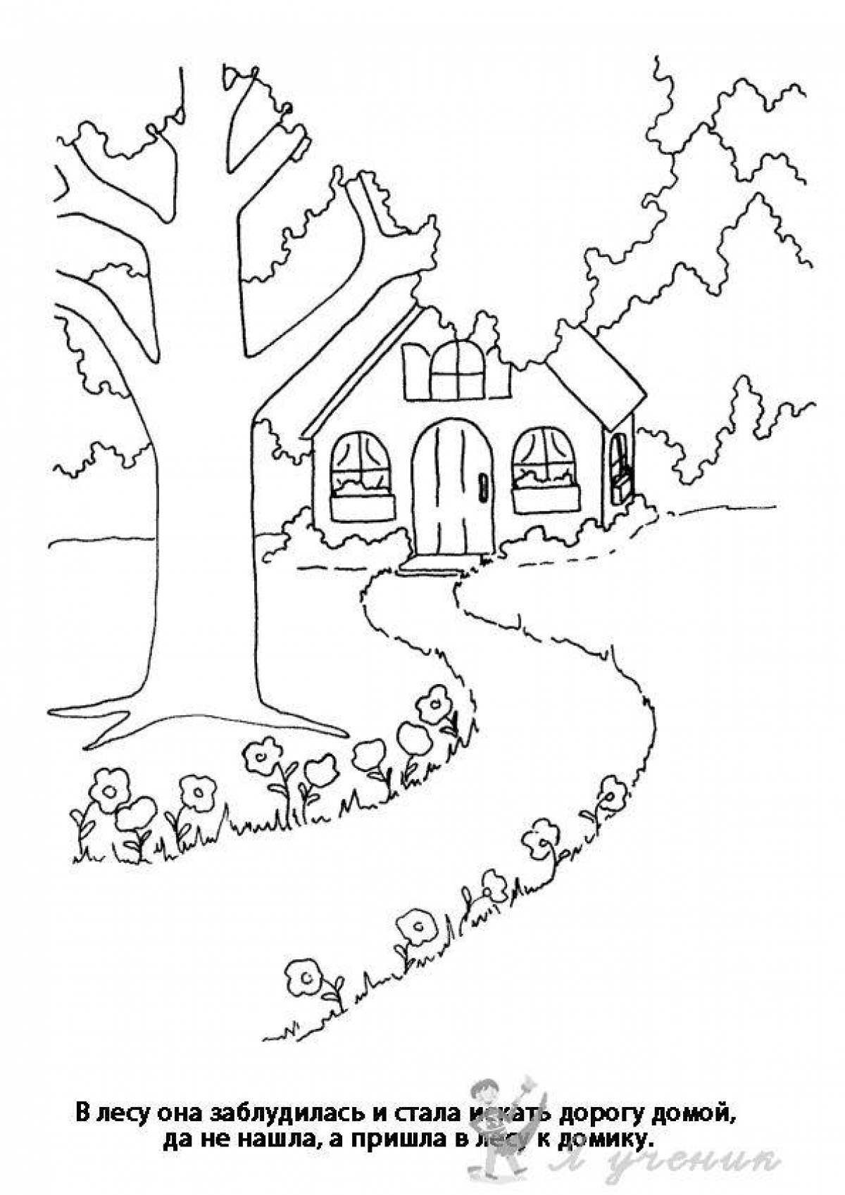 Coloring page majestic forest house