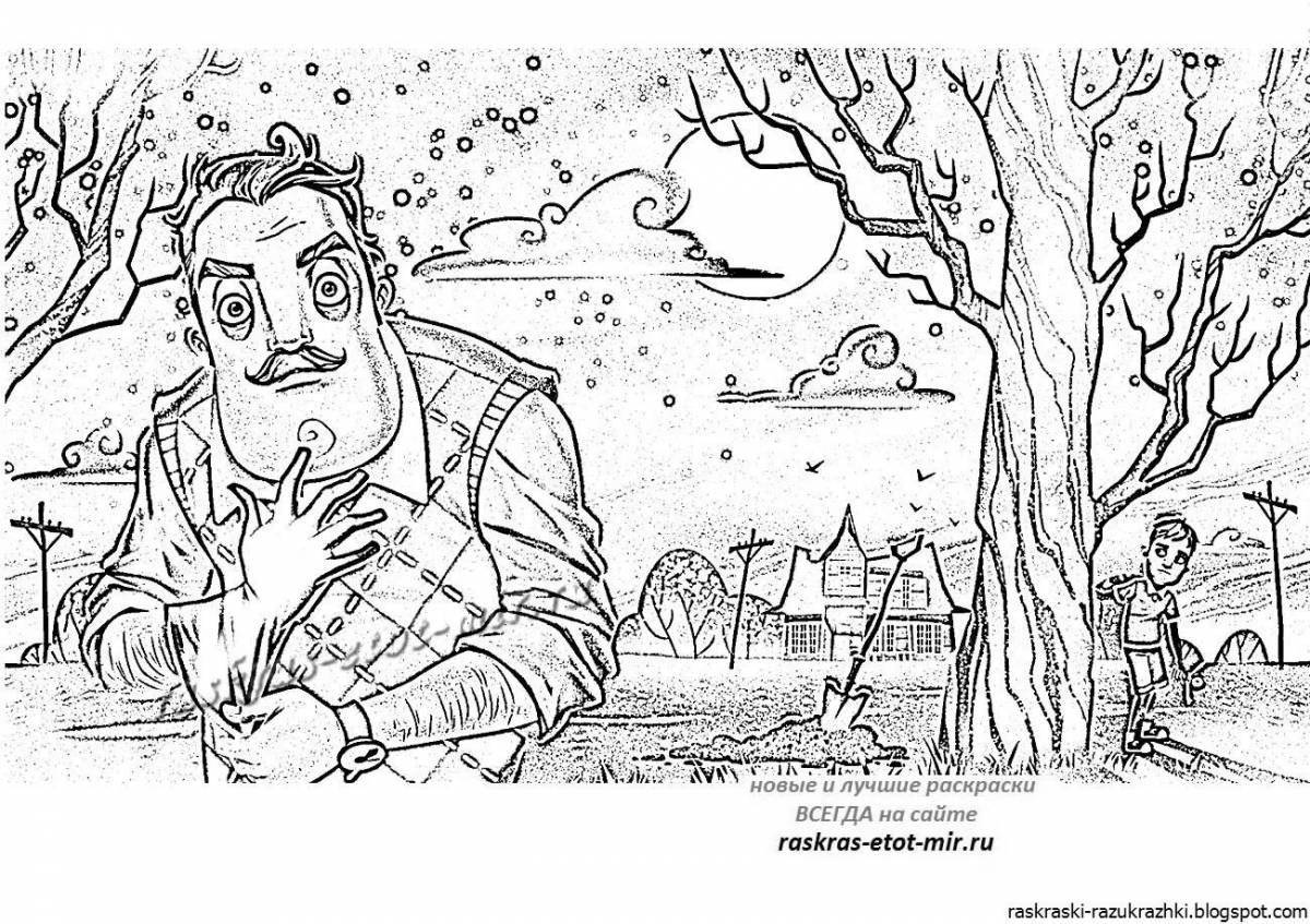 Playful hello neighbor coloring page