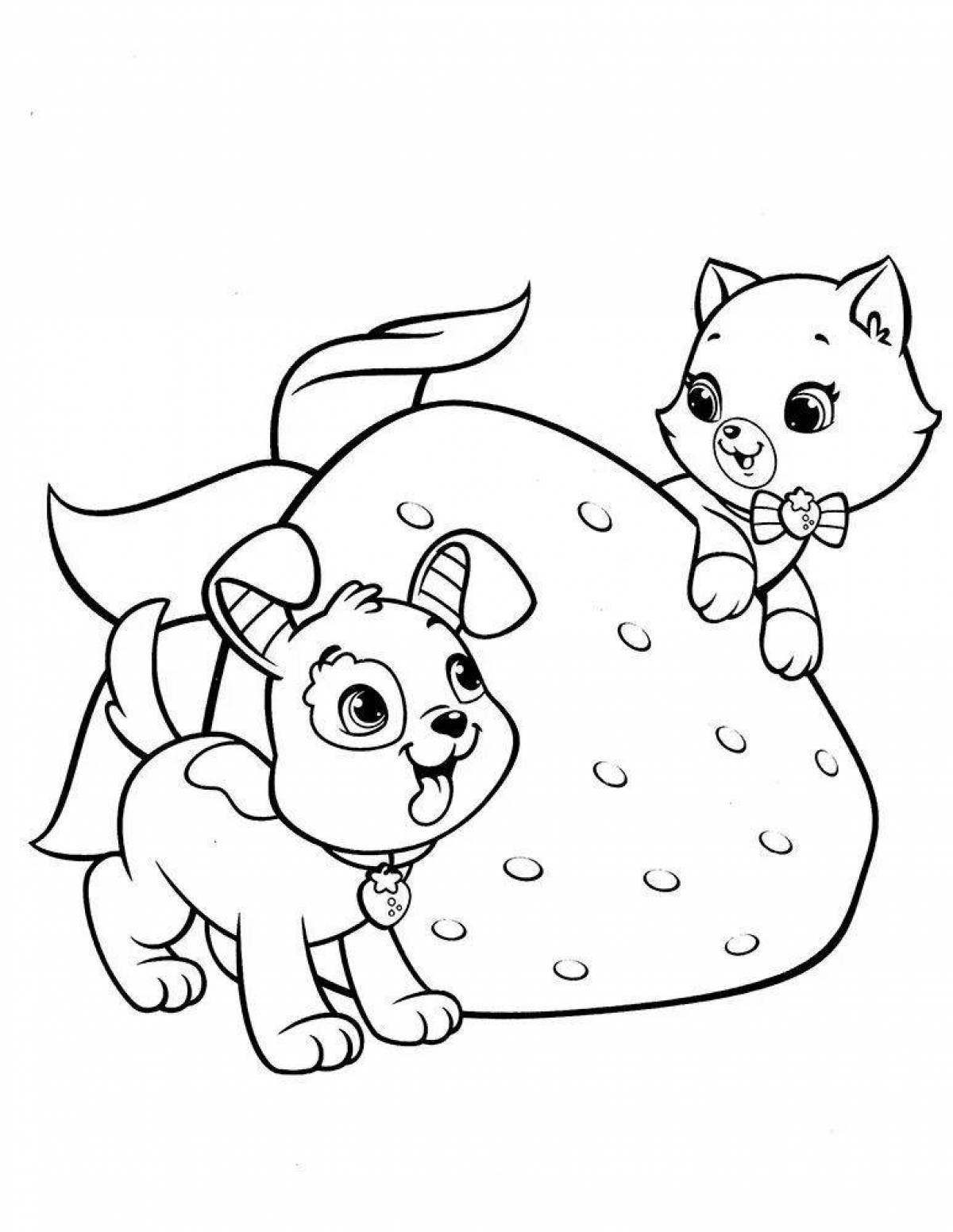 Coloring book fluffy kittens and puppies