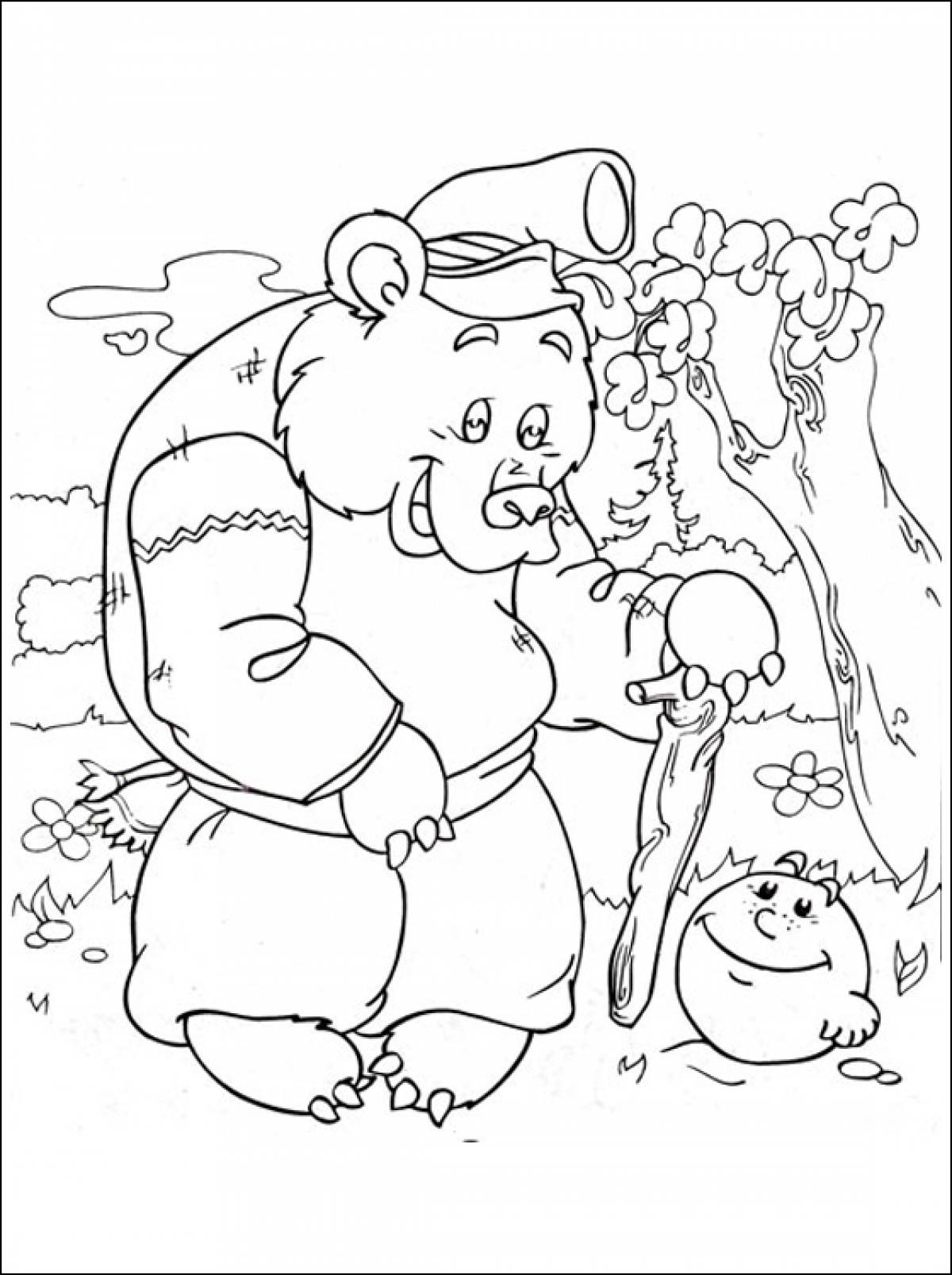Медведь из колобка раскраска для детей