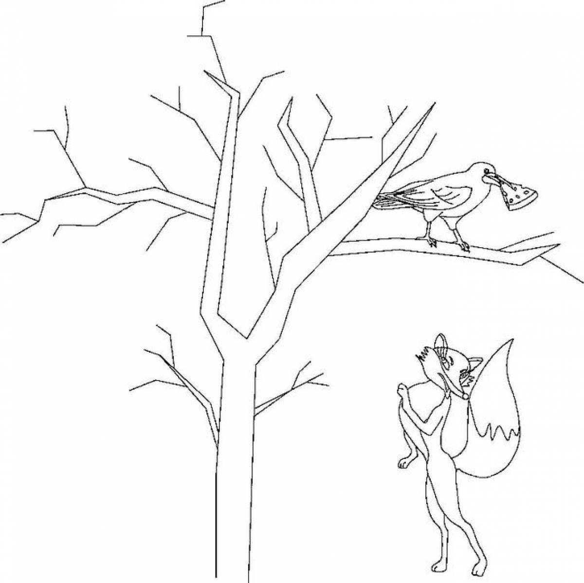 Раскраска басни Крылова ворона и лисица