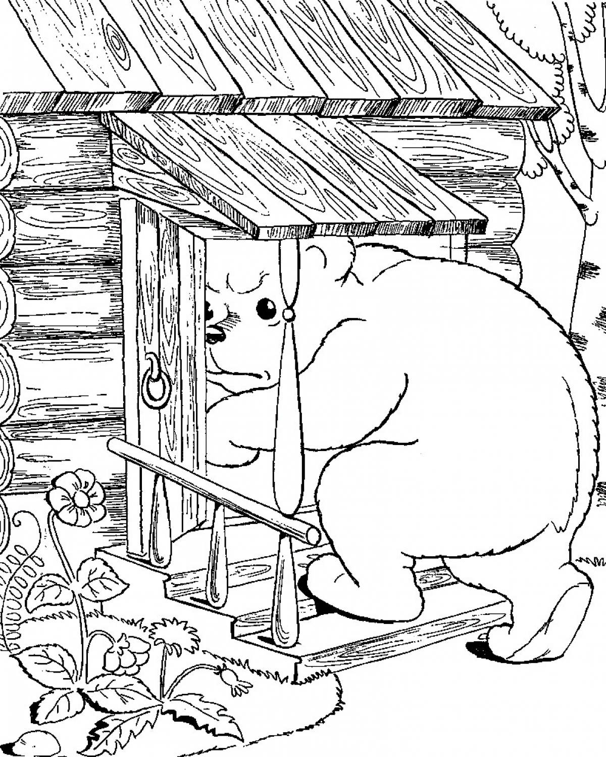 The bear climbs into the tower