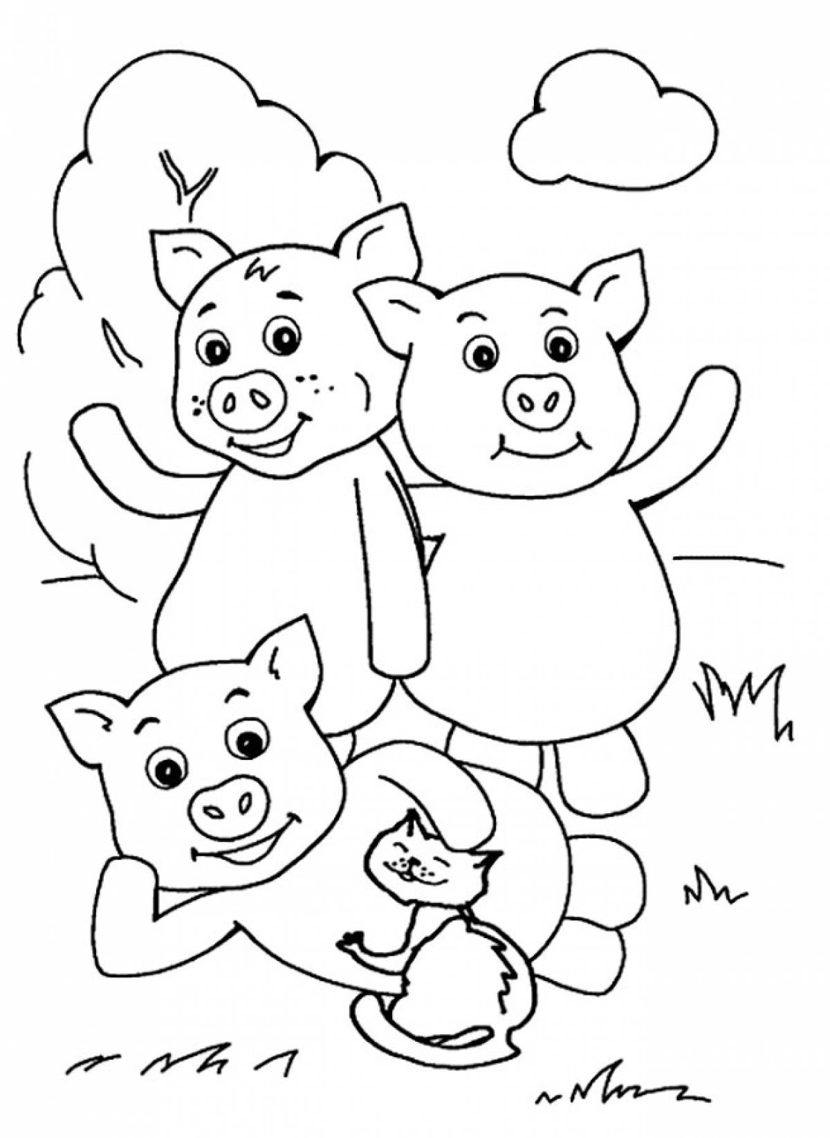 Three little pigs and a cat