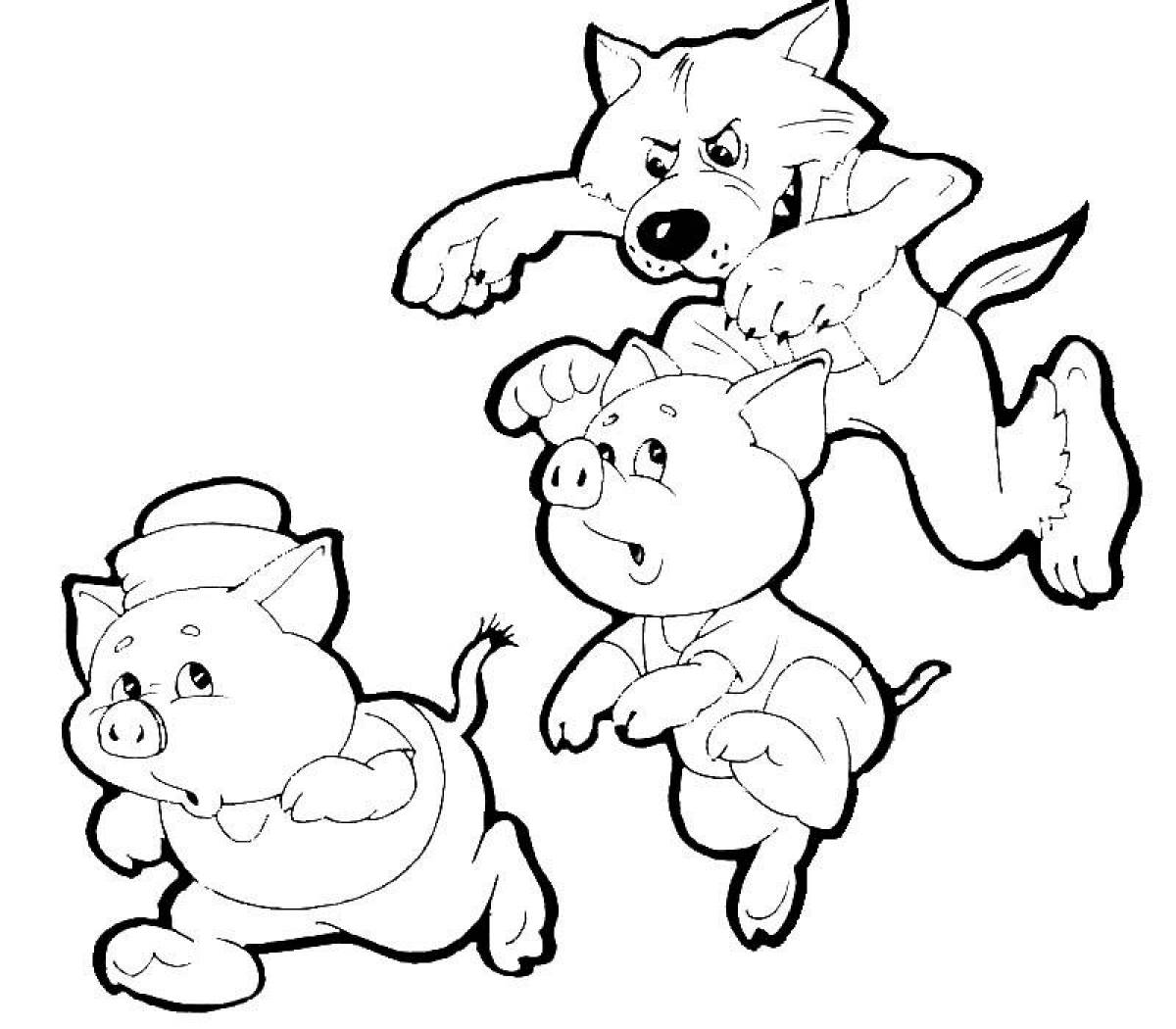 Piglets run away from the wolf