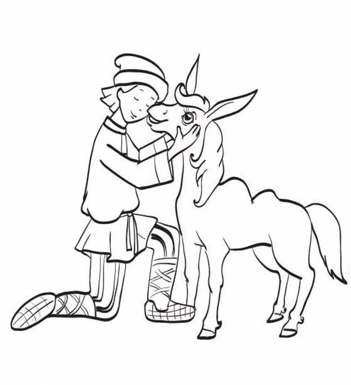 Photo Coloring page ivan and little humpbacked horse
