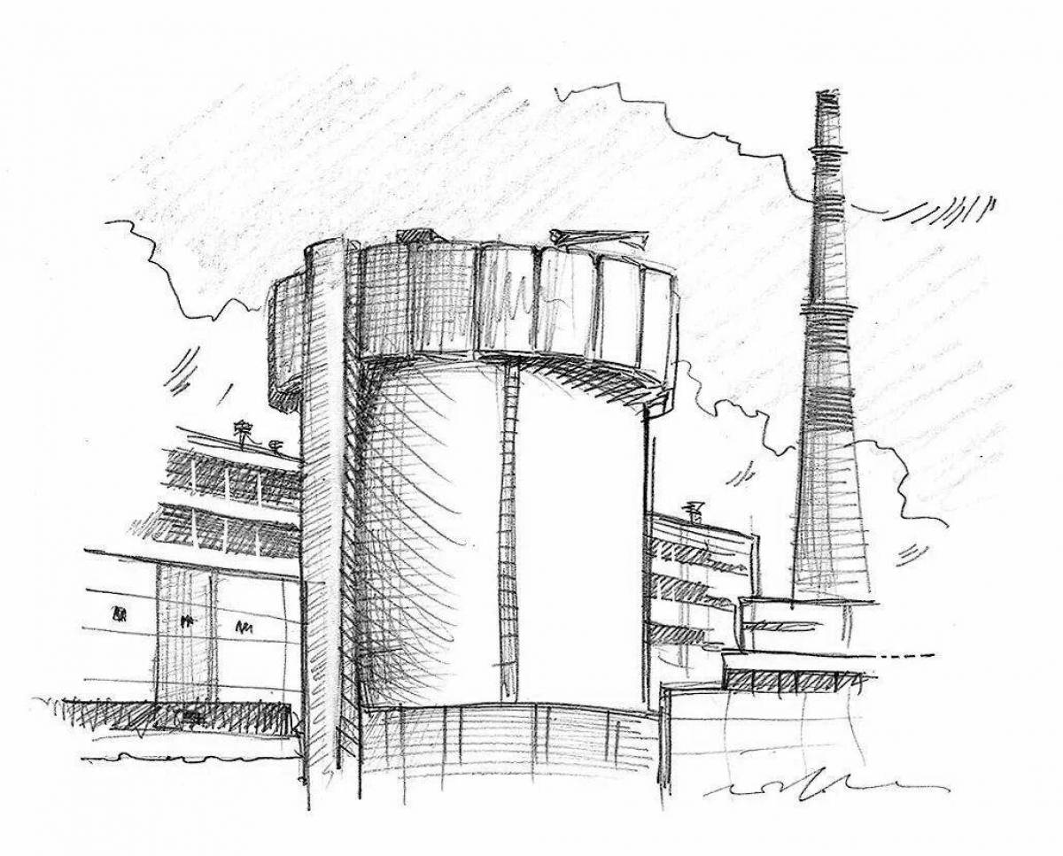 Электростанция рисунок. Рисунок Чернобыльская АЭС атомная электростанция. Атомная станция Волгодонск набросок. Атомная станция Нововоронеж рисунок. Обнинская АЭС.