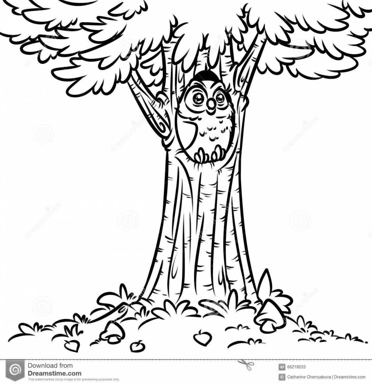 Дерево с дуплом раскраска для малышей