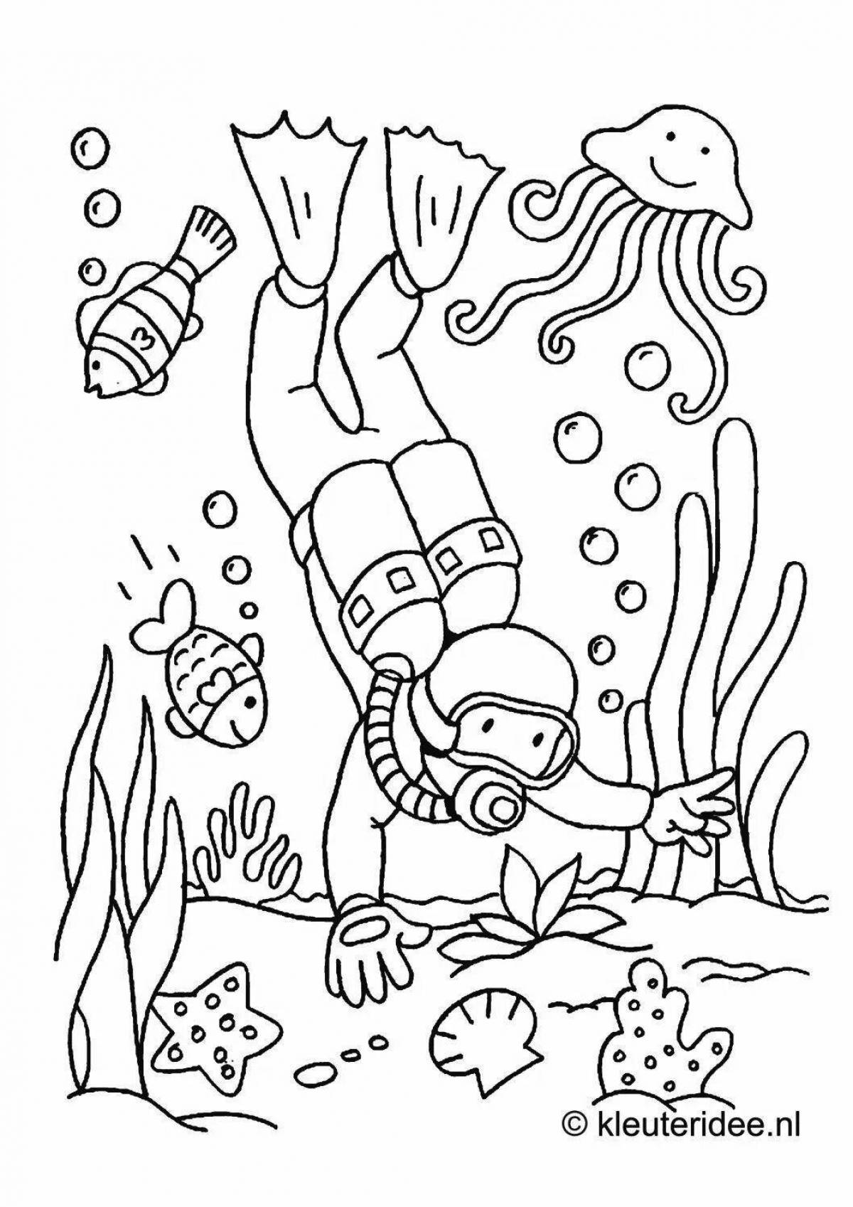 Colorful diver coloring page
