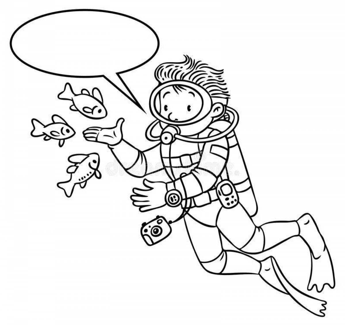 Playful diver coloring page
