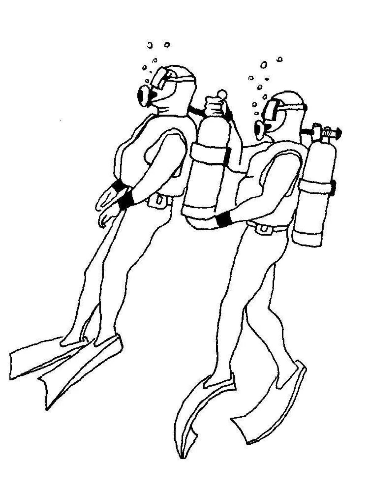 Animated diver coloring page