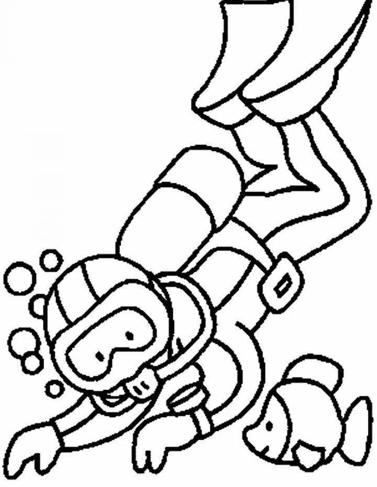 Coloring page energetic diver