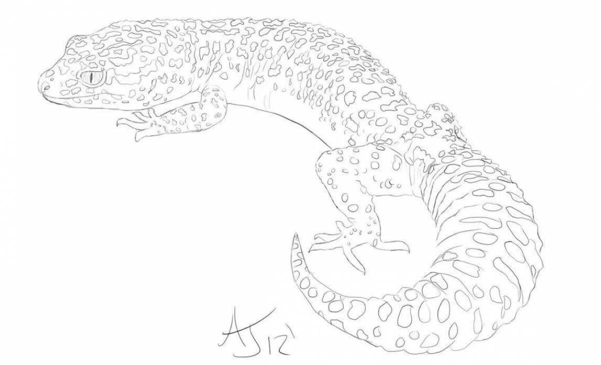 Coloring page playful gecko