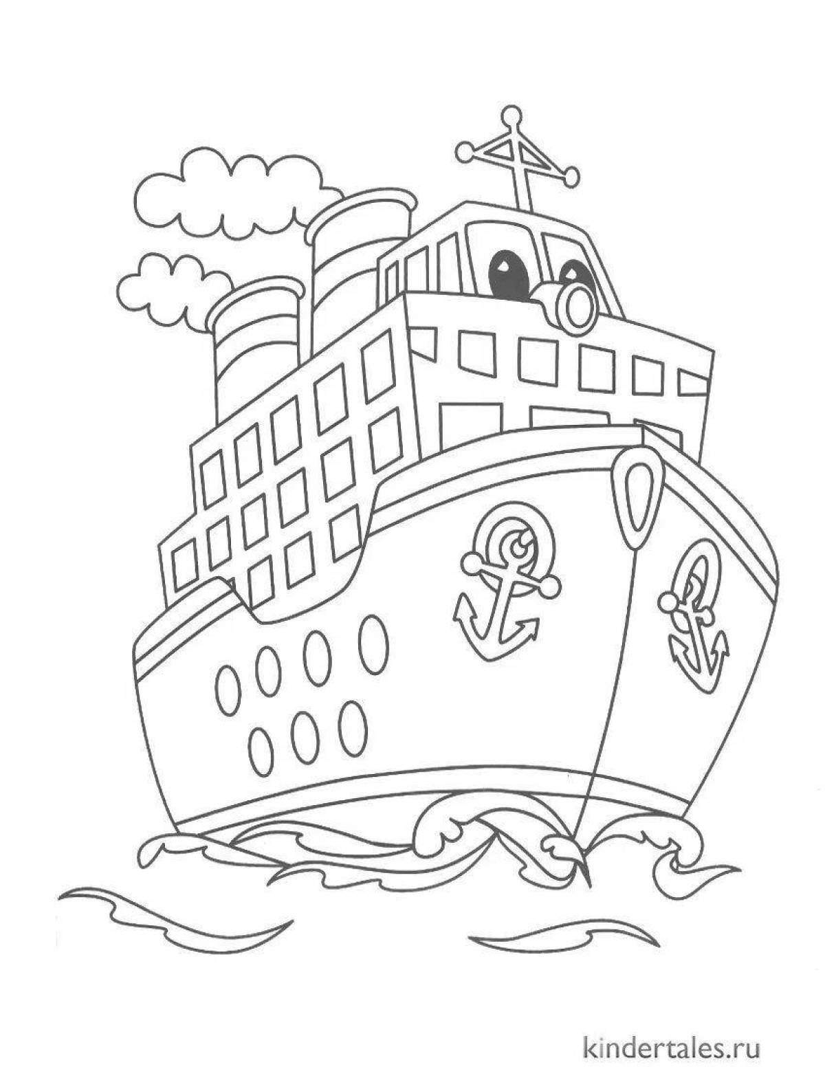 Colorful steamship coloring page