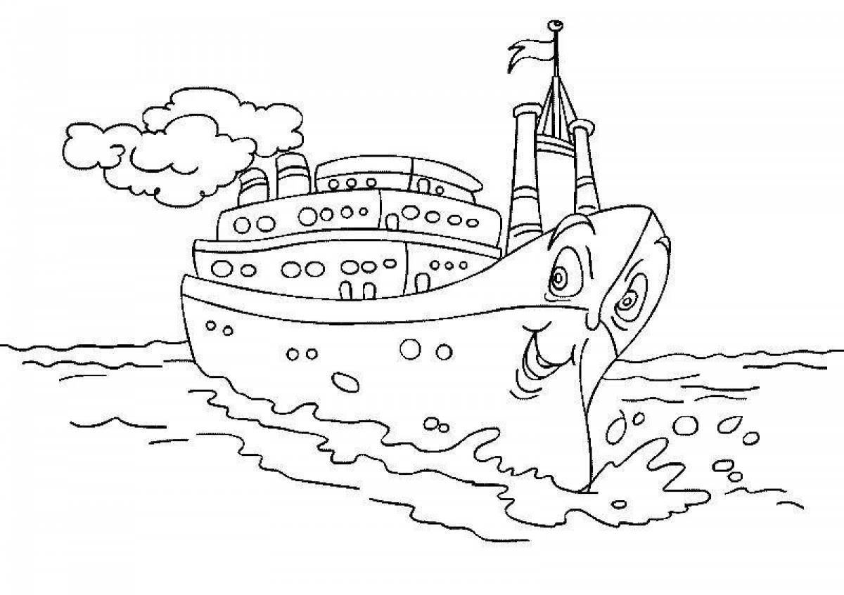 Colorful steamship coloring page