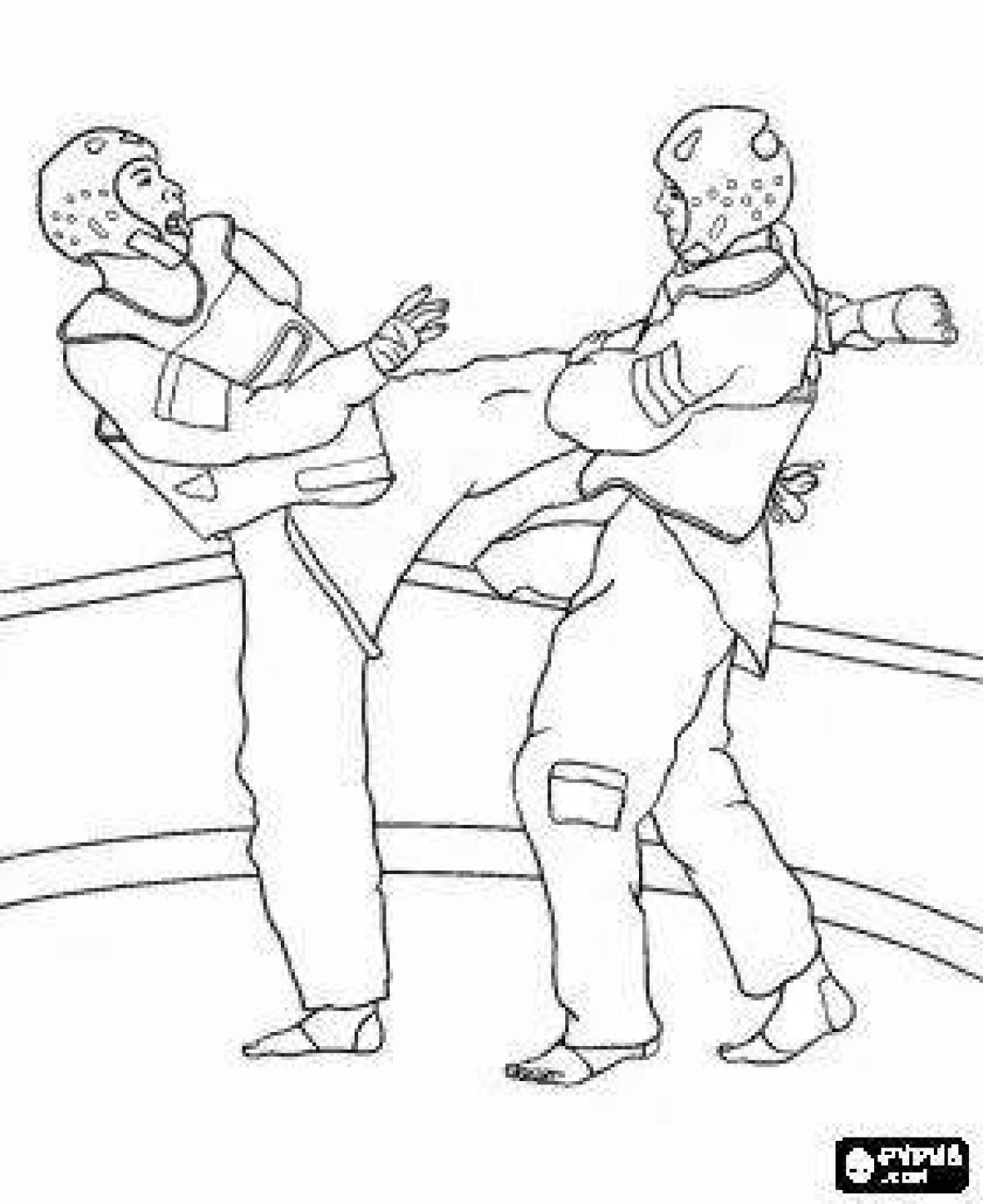 Joyful taekwondo coloring page