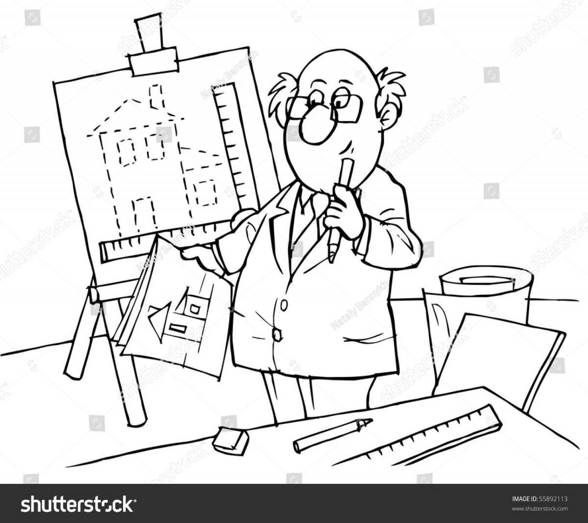 Colorful shiny coloring page architect