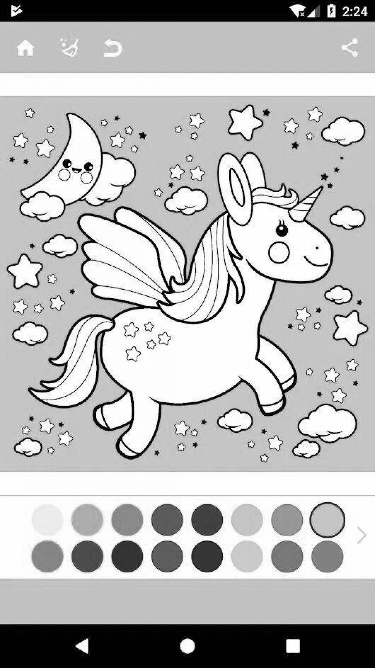 Radiant coloring page phone unicorn