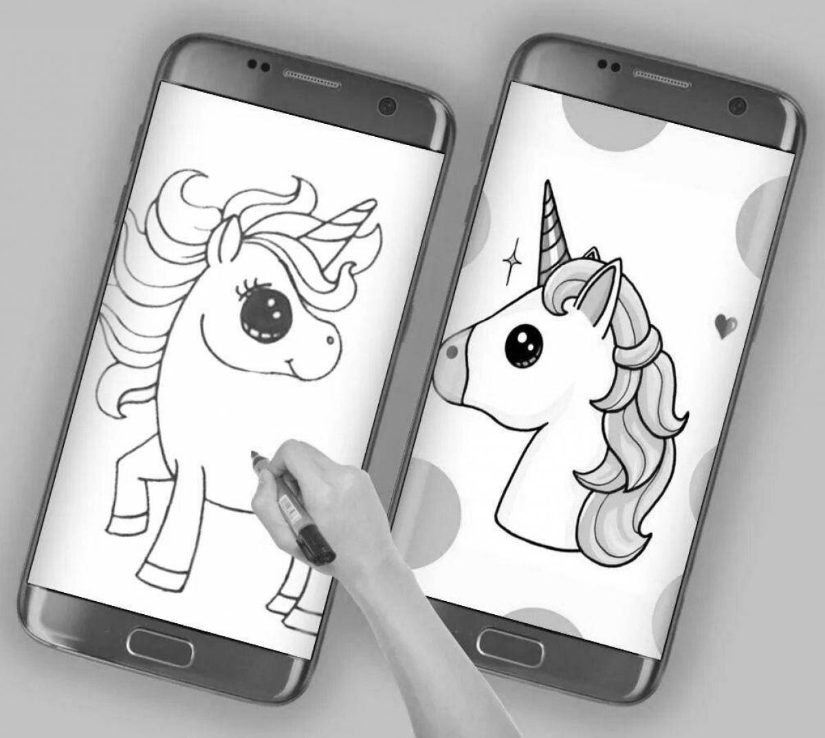 Delightful phone unicorn coloring book