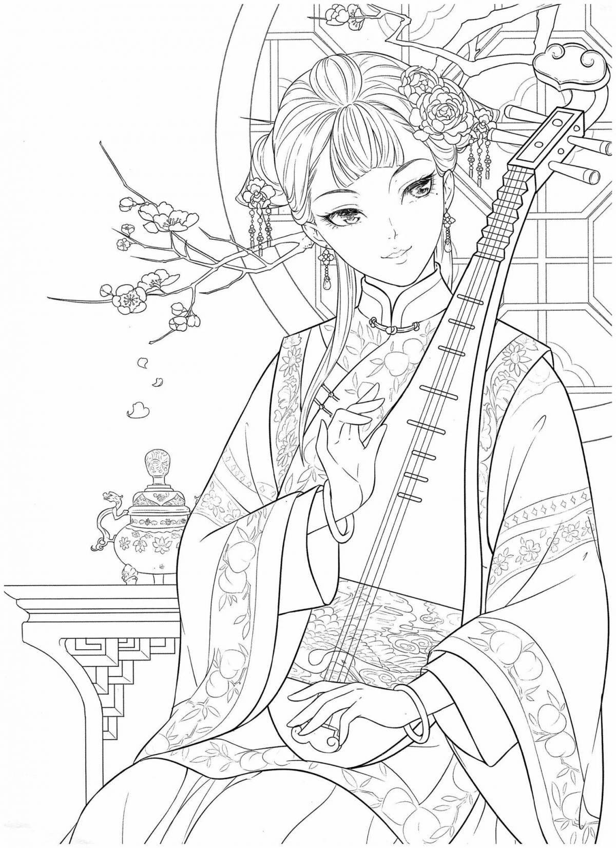 Amazing Chinese girls coloring pages