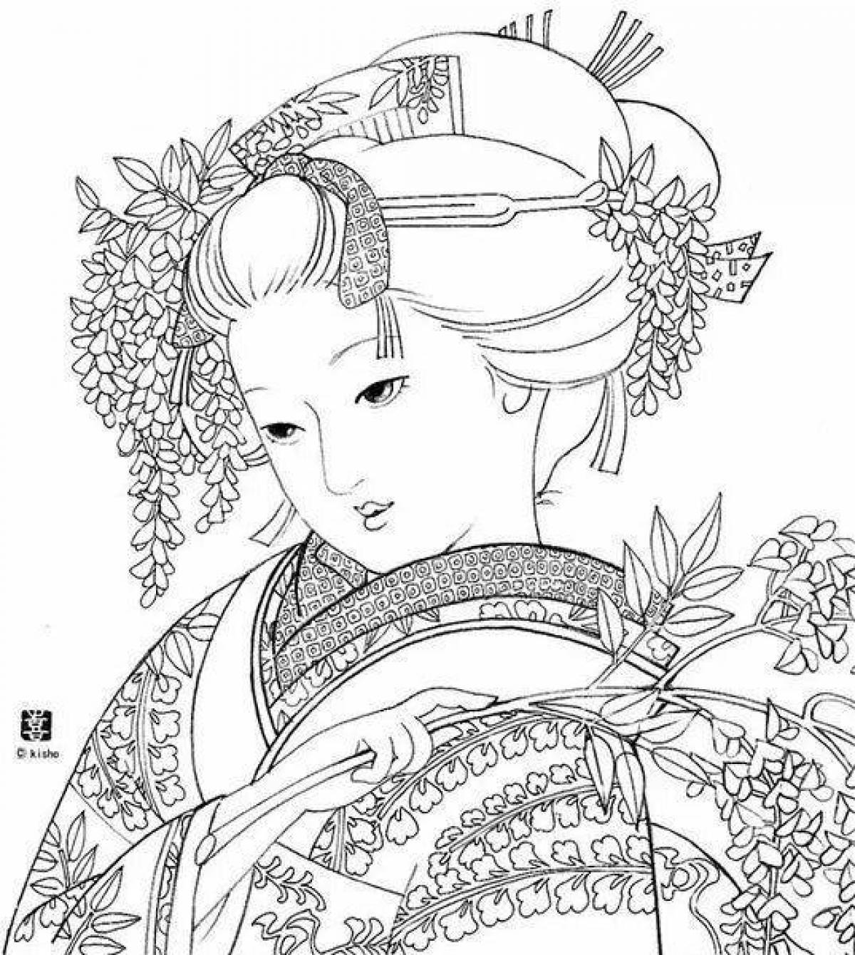 Cute Chinese girls coloring pages