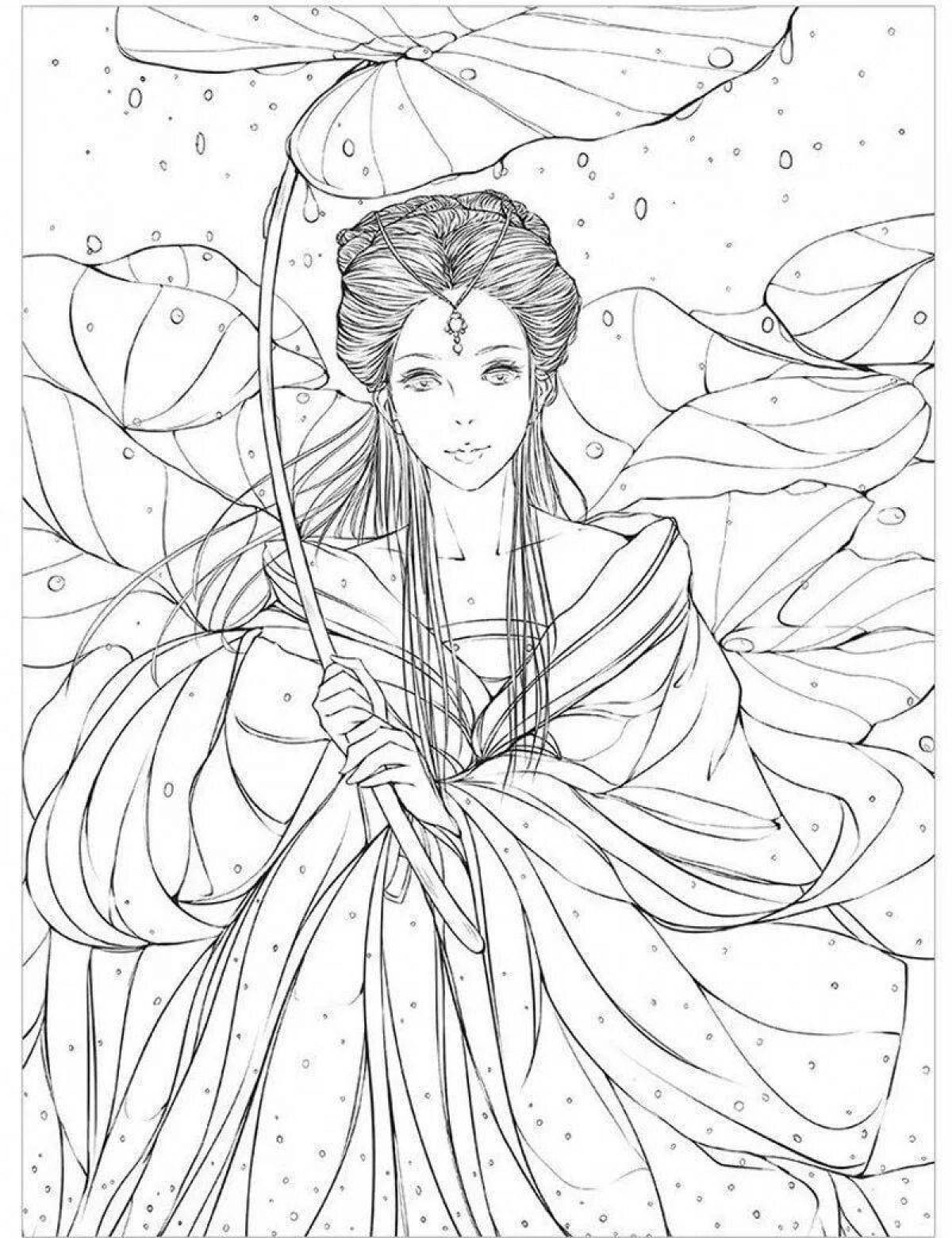 Beautiful Chinese girls coloring pages