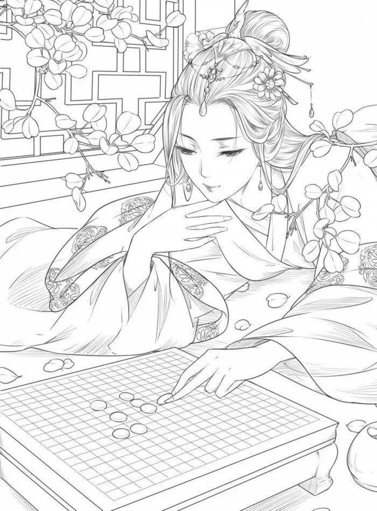 Gorgeous chinese girls coloring pages