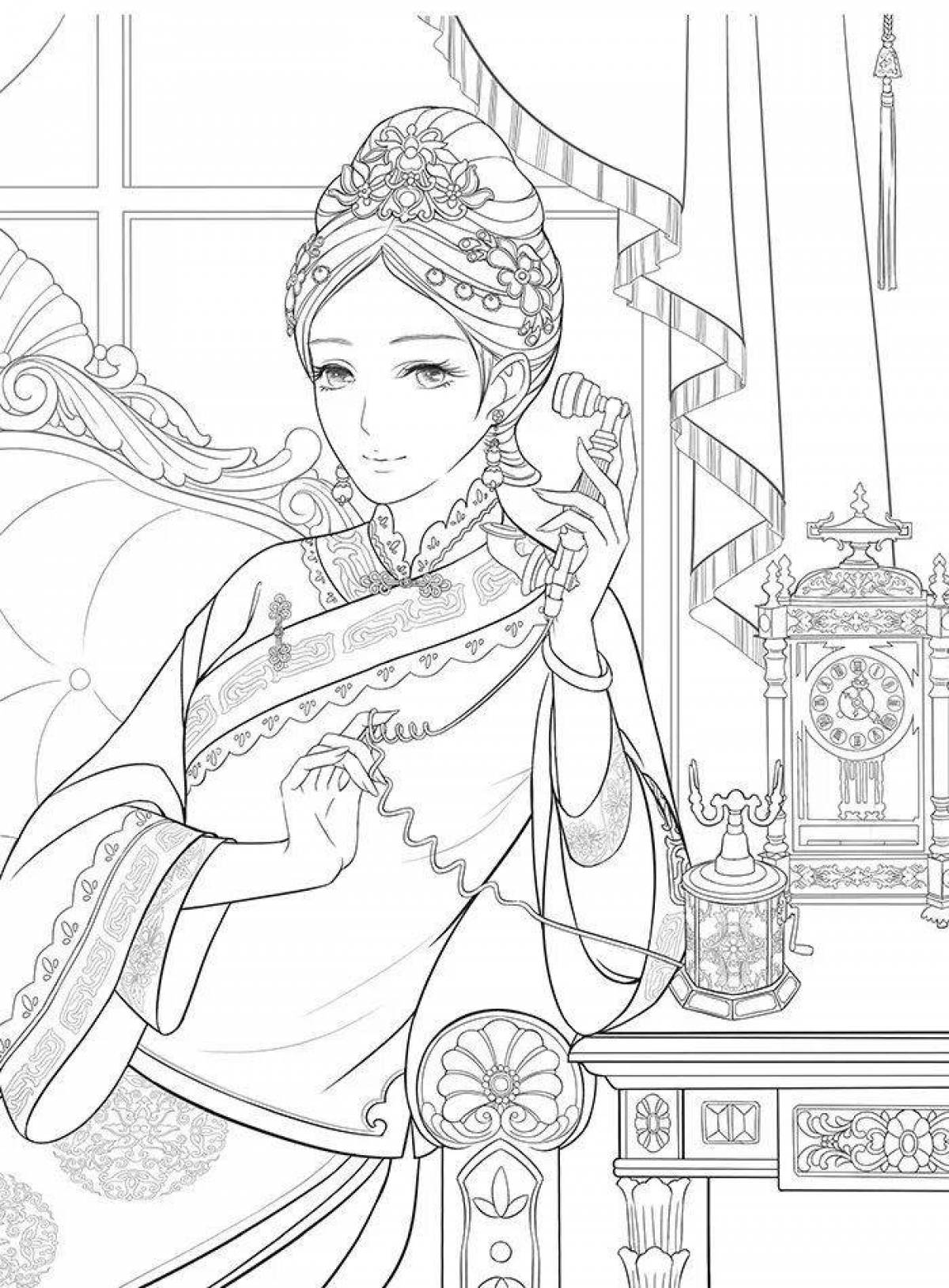 Awesome Chinese girls coloring pages
