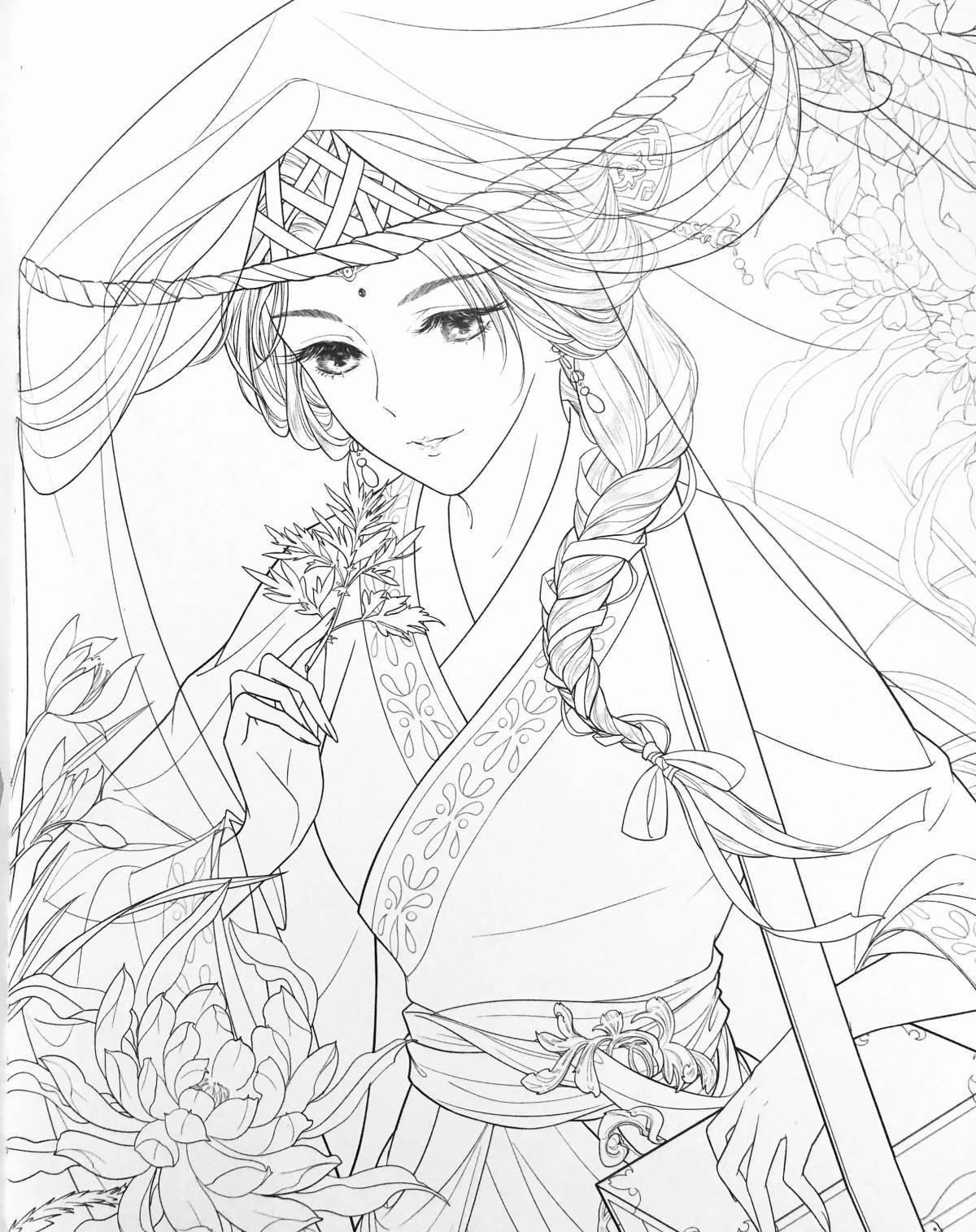 Coloring page dazzling Chinese women