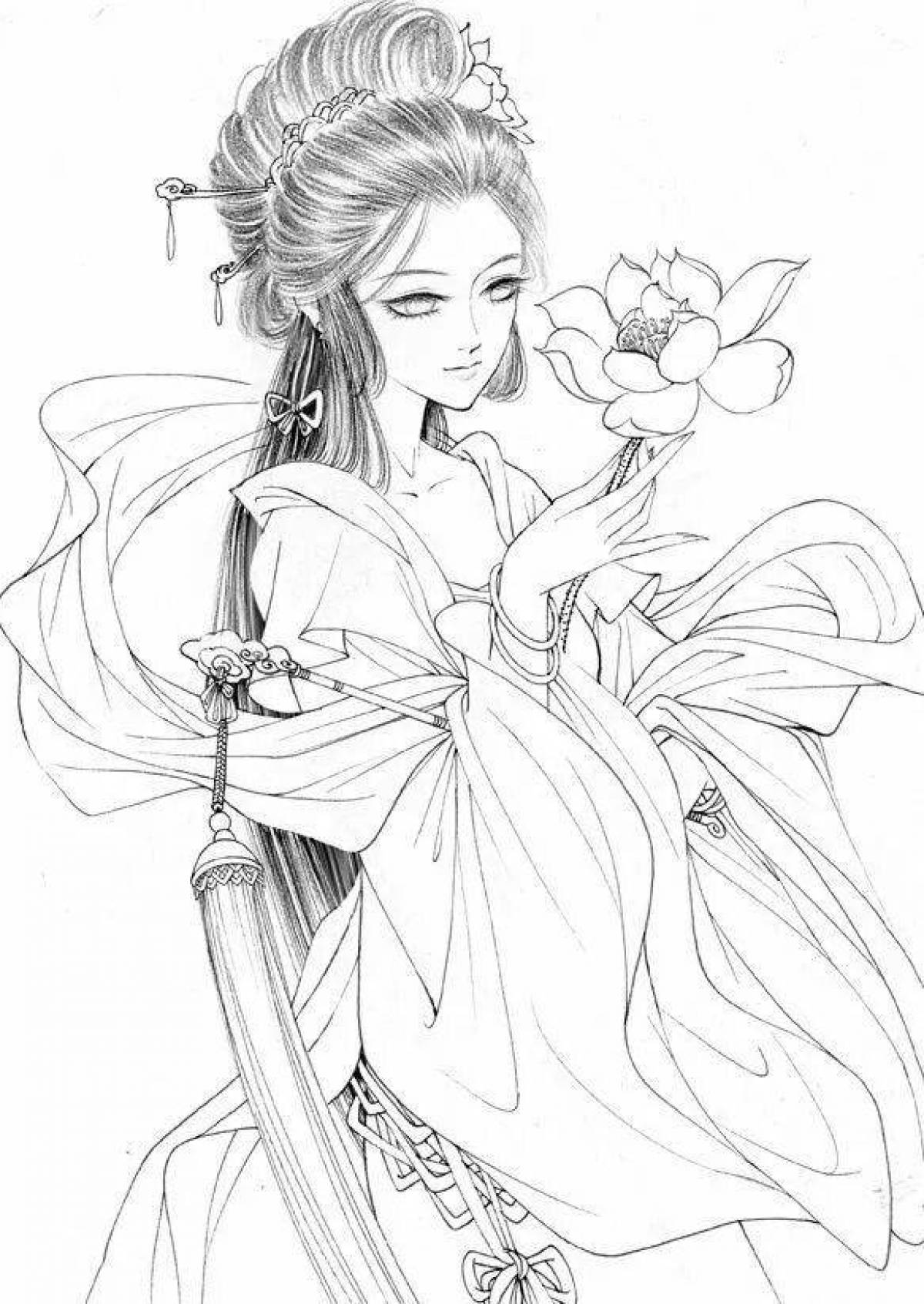 Humorous Chinese girls coloring pages