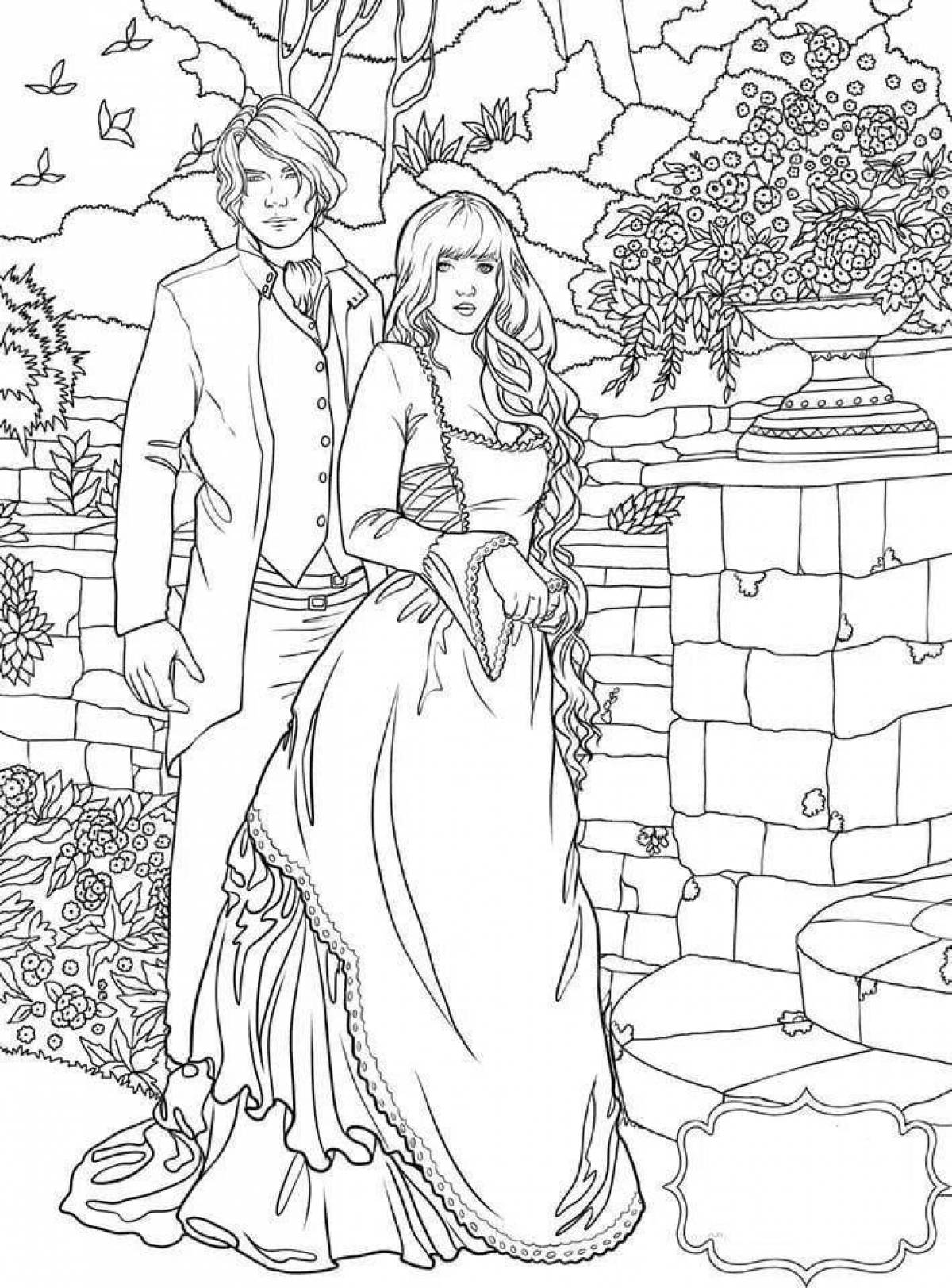 Charming couple in love coloring book