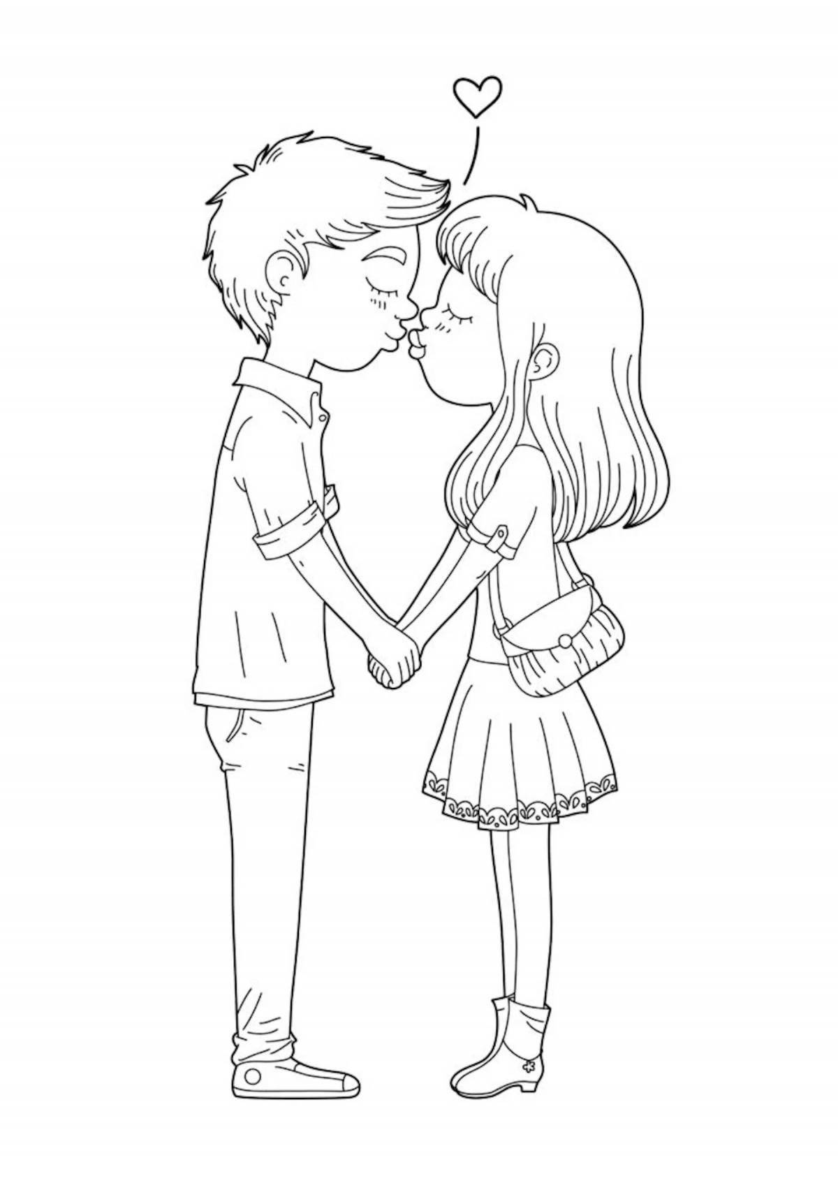 Photo Delightful coloring couple in love