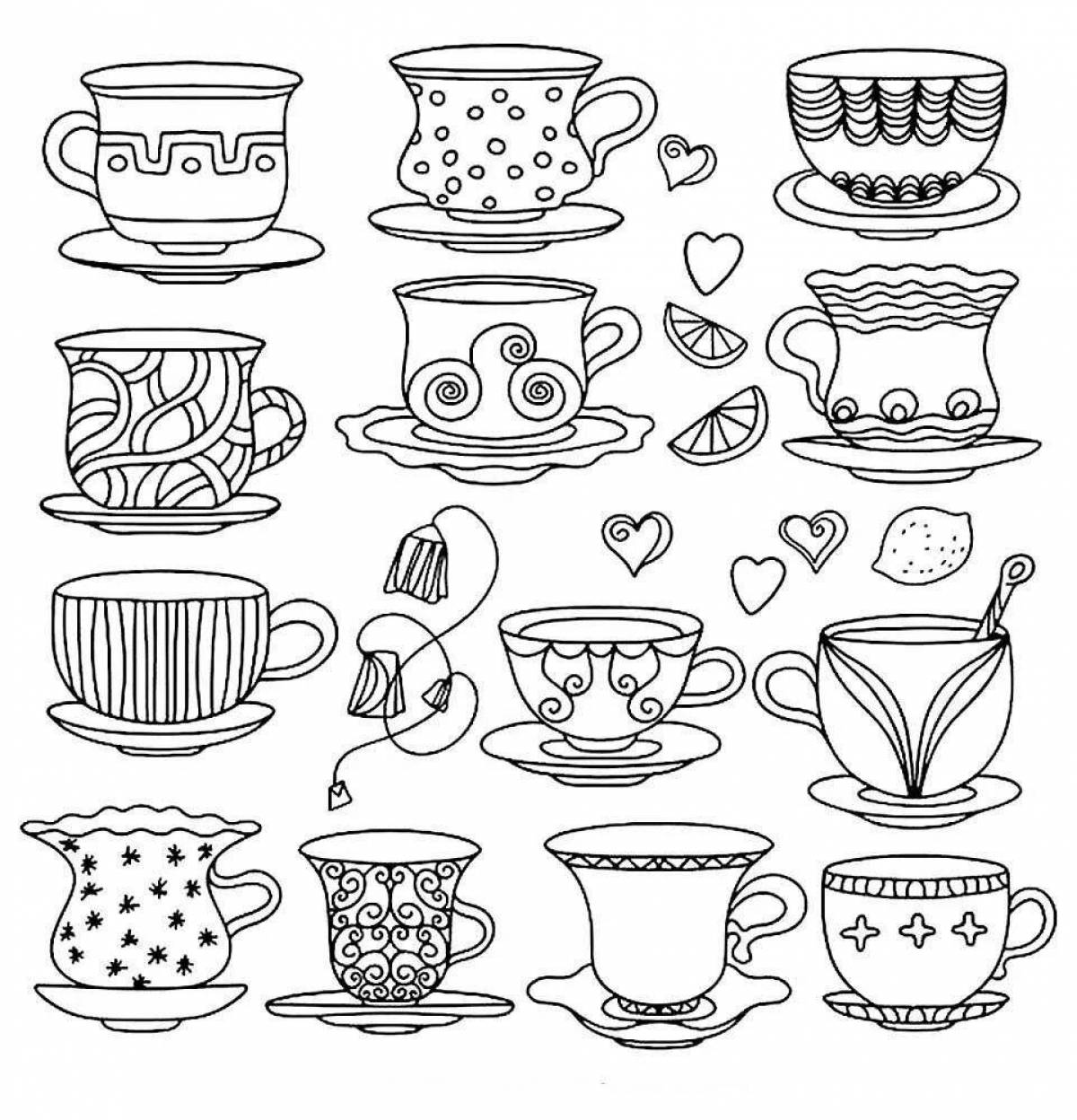Happy cup of tea coloring page