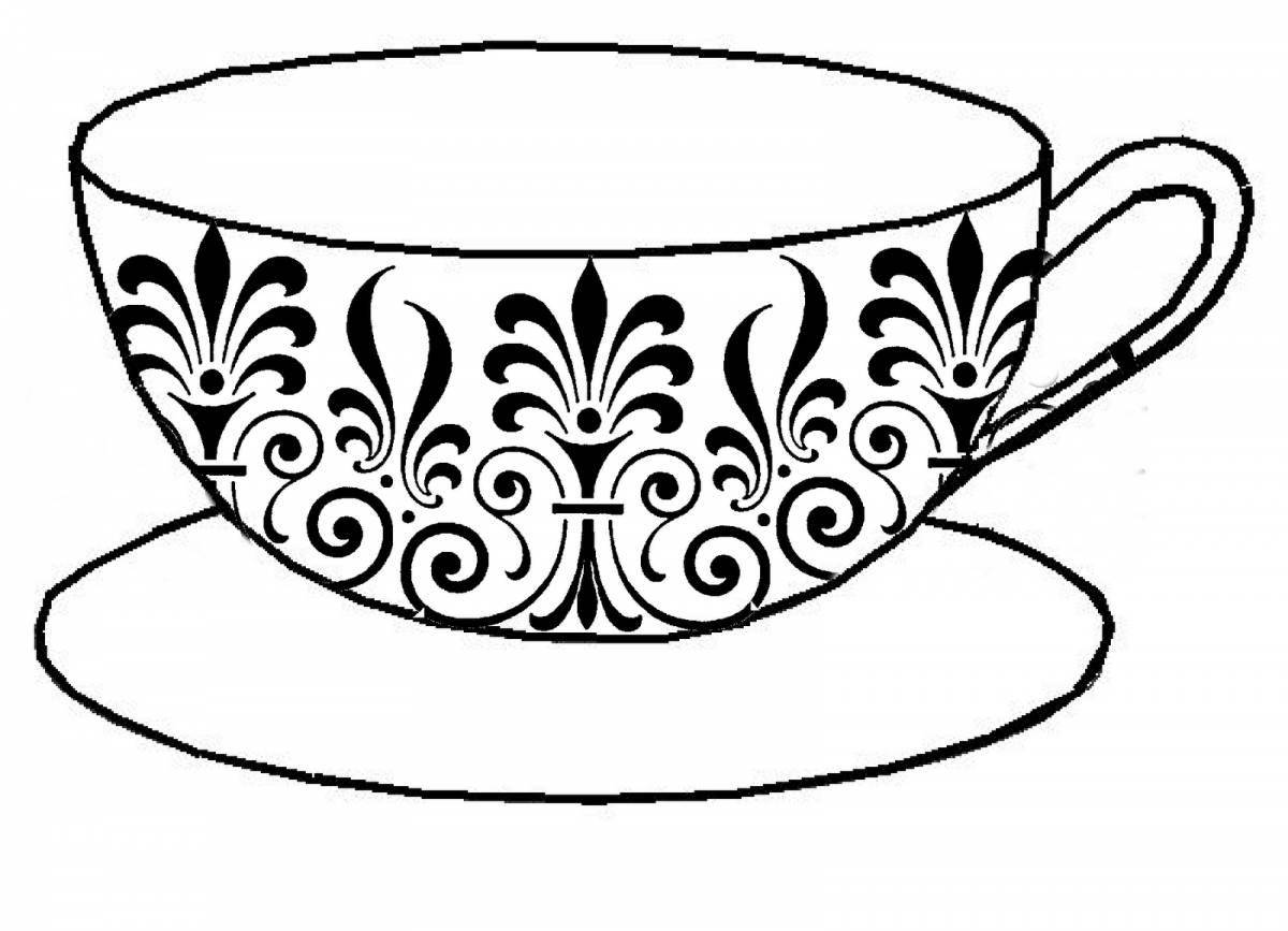 Раскраска сияющая чайная чашка